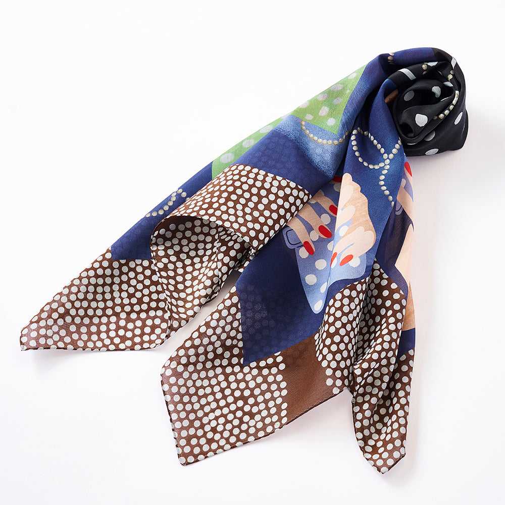 Japanese Printed Silk Cotton 'Polka Dot Queen' navy 大判スカーフ