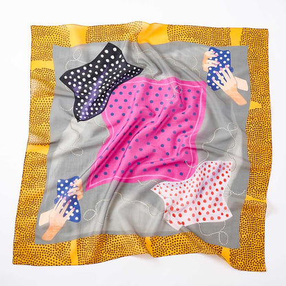 Japanese Printed Silk Cotton 'Polka Dot Queen' yellow 大判スカーフ