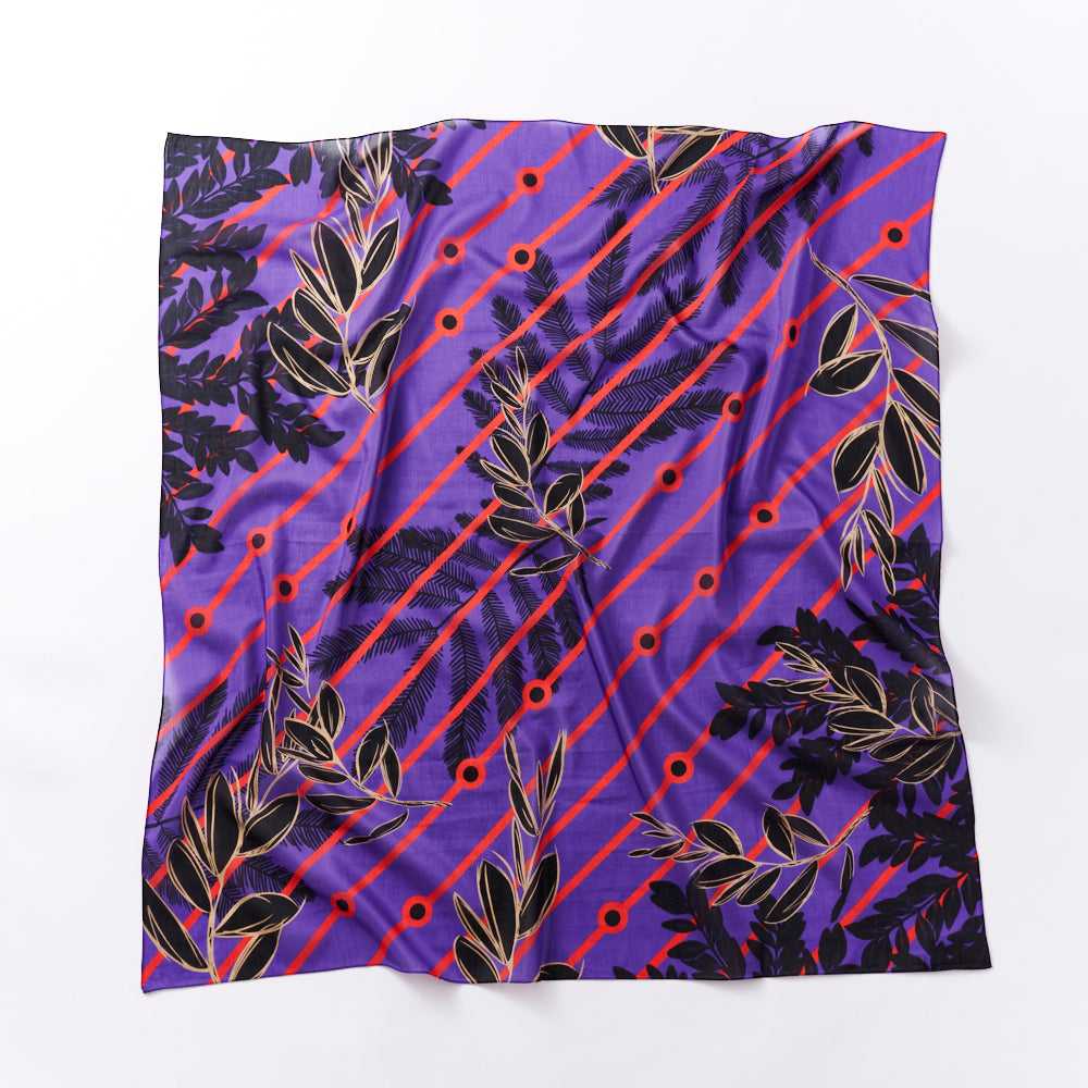 Japanese Printed Silk Cotton 'Rotherhithe' Purple 大判スカーフ