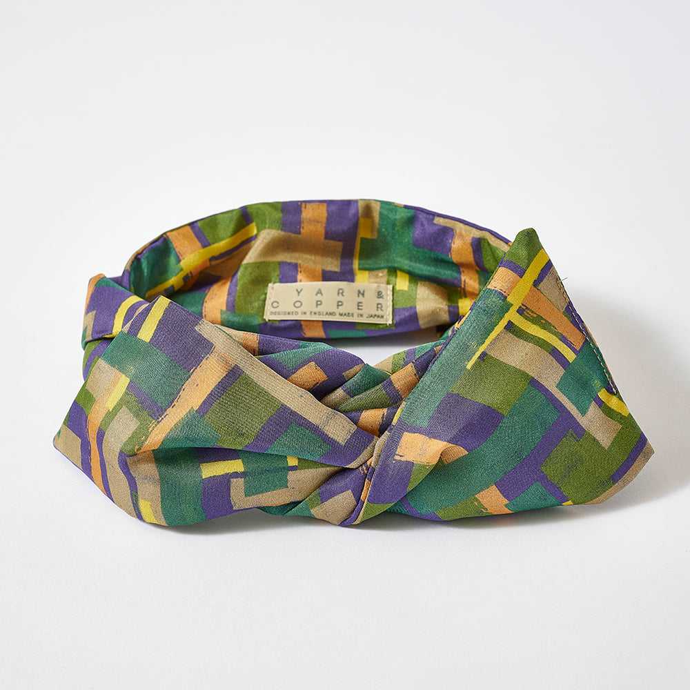 Japanese Printed Silk 'Edgware oxford' green ヘッドスカーフ/ミニスカーフ