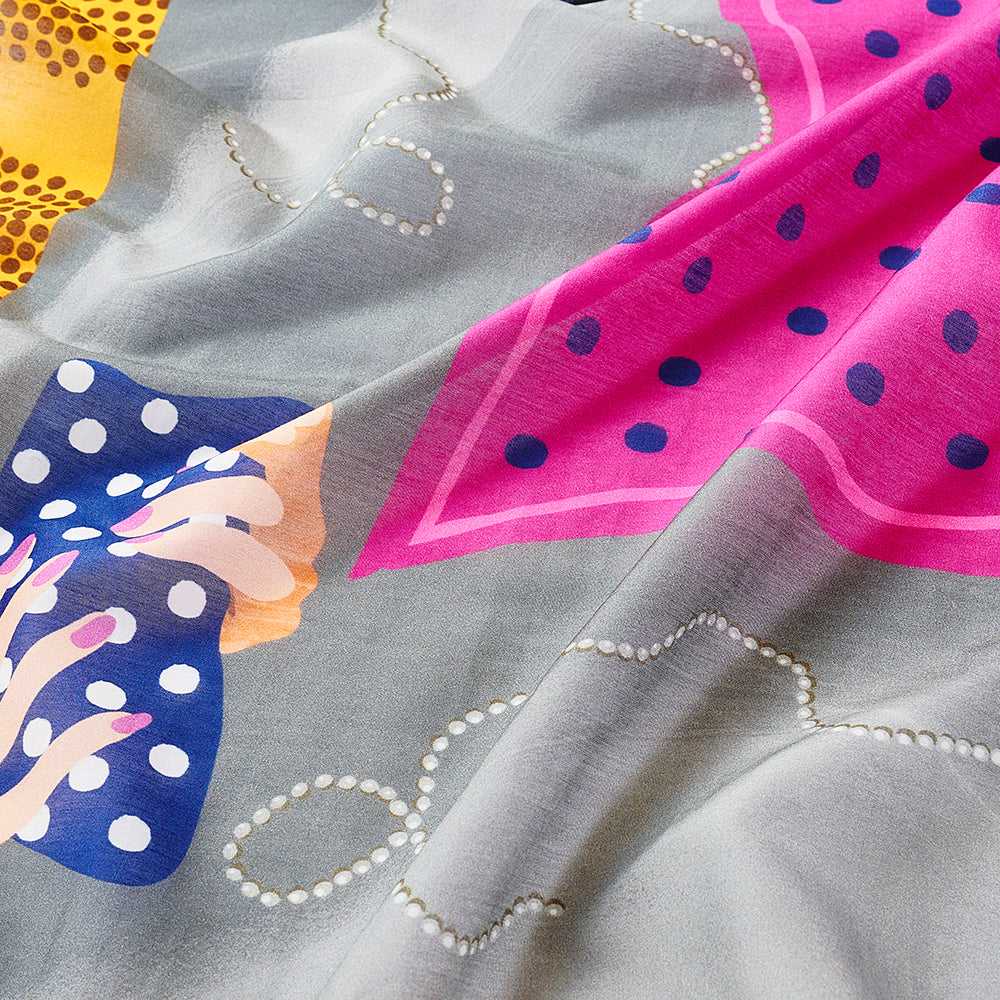 Japanese Printed Silk Cotton 'Polka Dot Queen' yellow 大判スカーフ