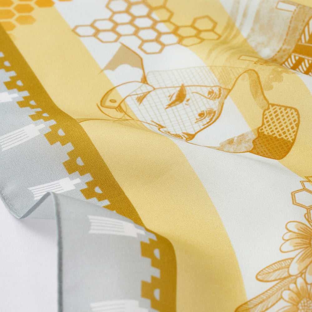 Japanese Printed Silk 'Beekeeper`s Honey' yellow リング付きミニスカーフ
