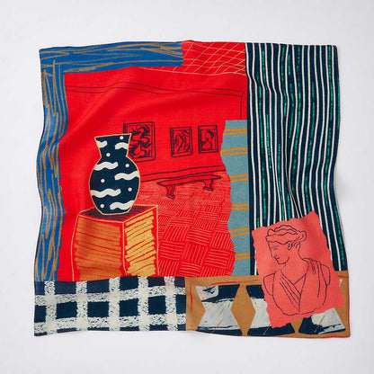 Japanese Merino Wool 'London Gallery' red/navy リング付きミニスカーフ