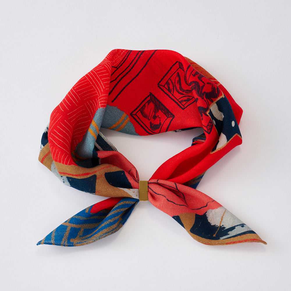 Japanese Merino Wool 'London Gallery' red/navy リング付きミニスカーフ