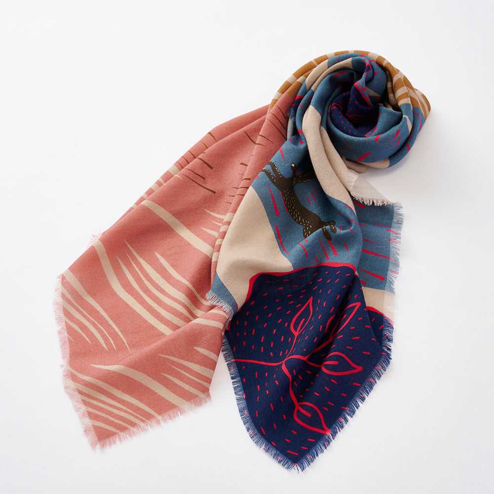 Japanese Merino Wool 'Mulberry Hills' sunset pink 正方形スカーフ