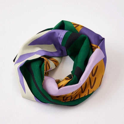 Japanese Printed Silk & Merino Wool 'Halsham' mustard x green ループスカーフ