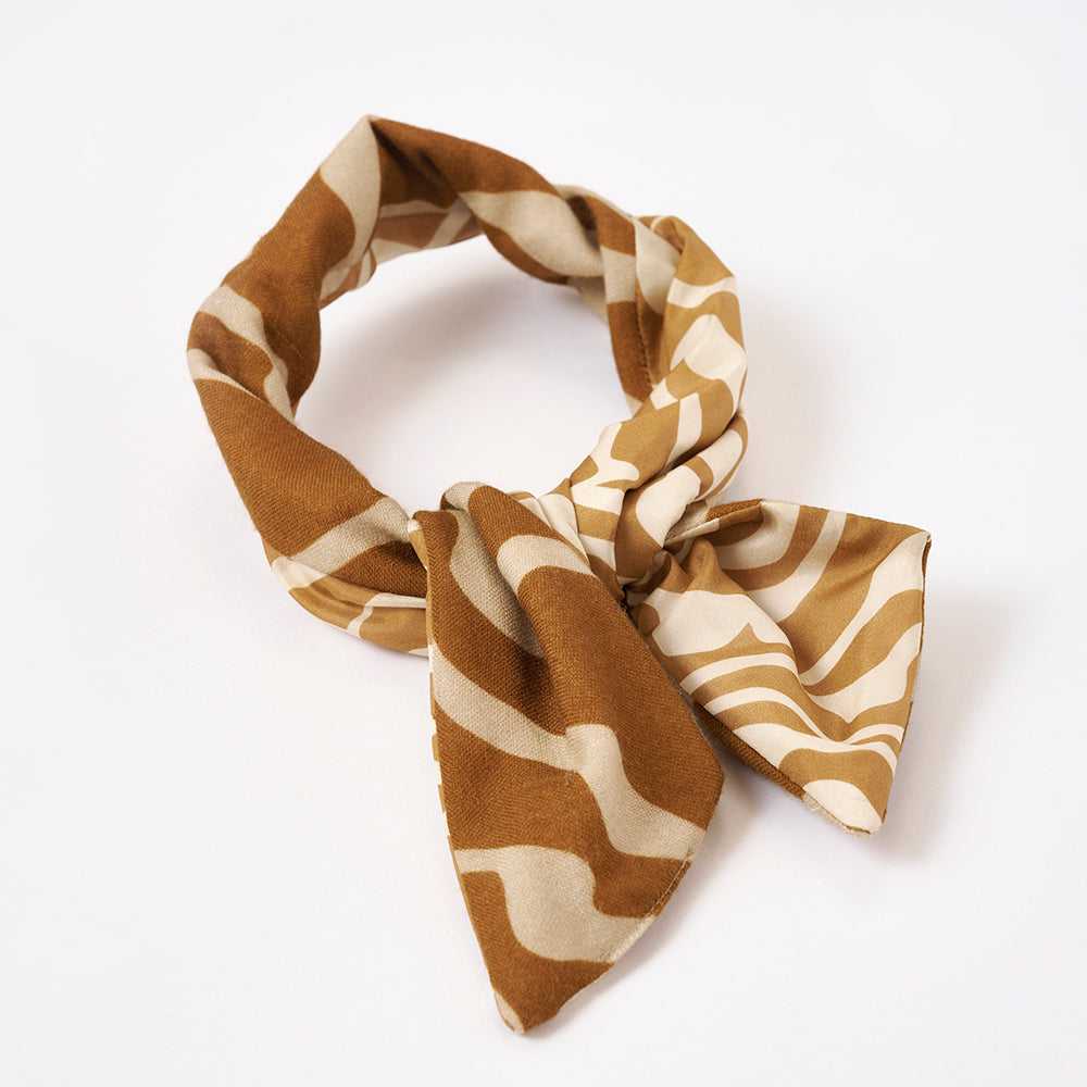 Silk/Wool 'Preston' caramel リバーシブルヘッドスカーフ