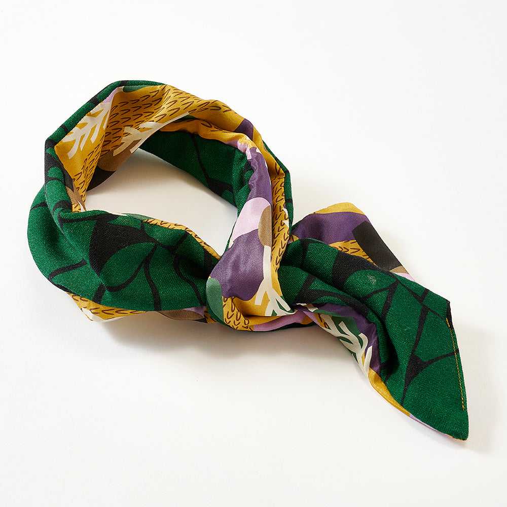 Silk/Wool 'Halsham' forest green リバーシブルヘッドスカーフ