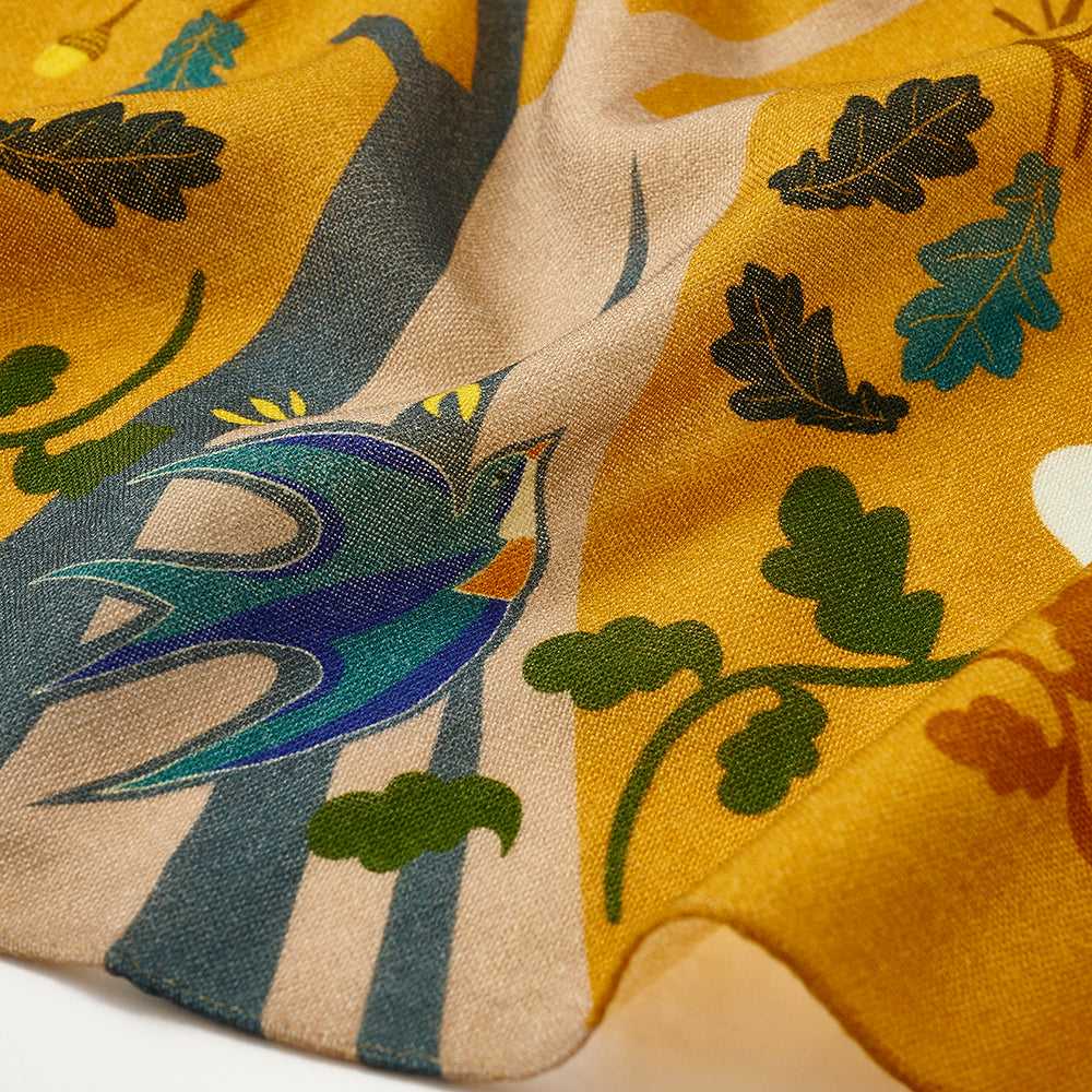 Japanese Merino Wool 'Acorn Tree' golden yellow リング付きミニスカーフ