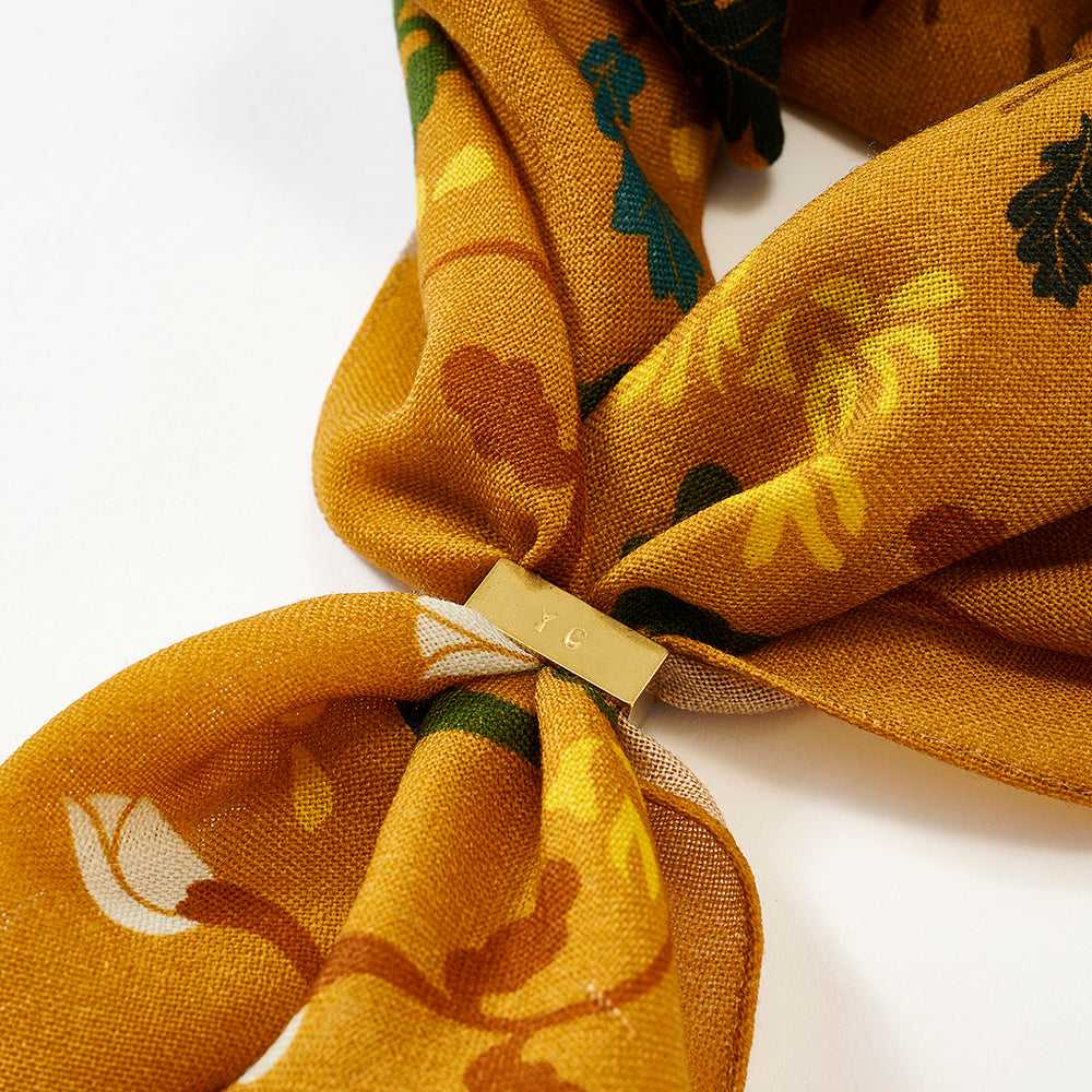 Japanese Merino Wool 'Acorn Tree' golden yellow リング付きミニスカーフ
