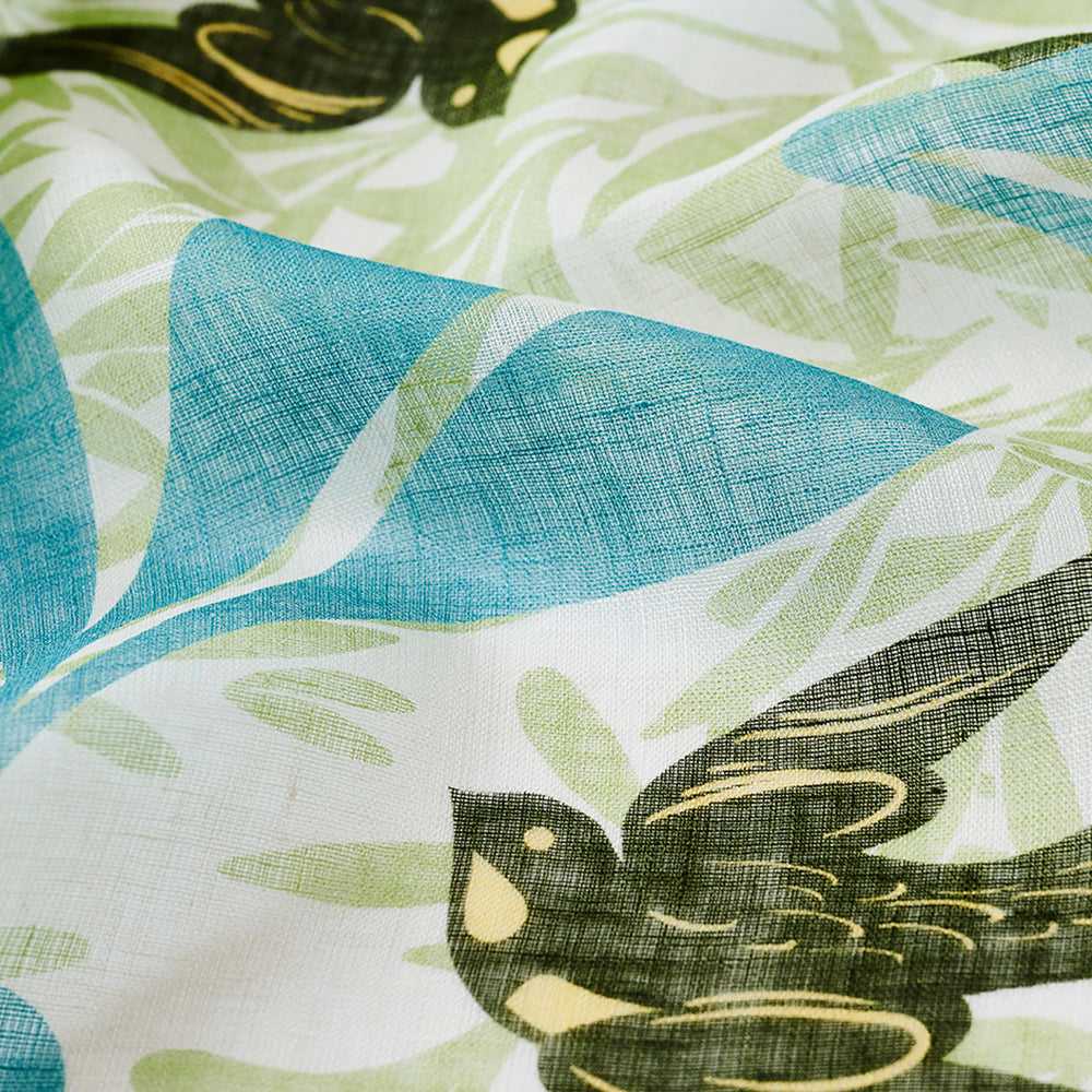近江リネン Japanese Linen 'Swift Swallows' Green リング付きミニスカーフ