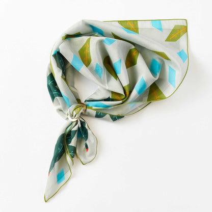 Japanese Printed Silk Cotton 'Flight Path' light grey スカーフリング付きミニスカーフ