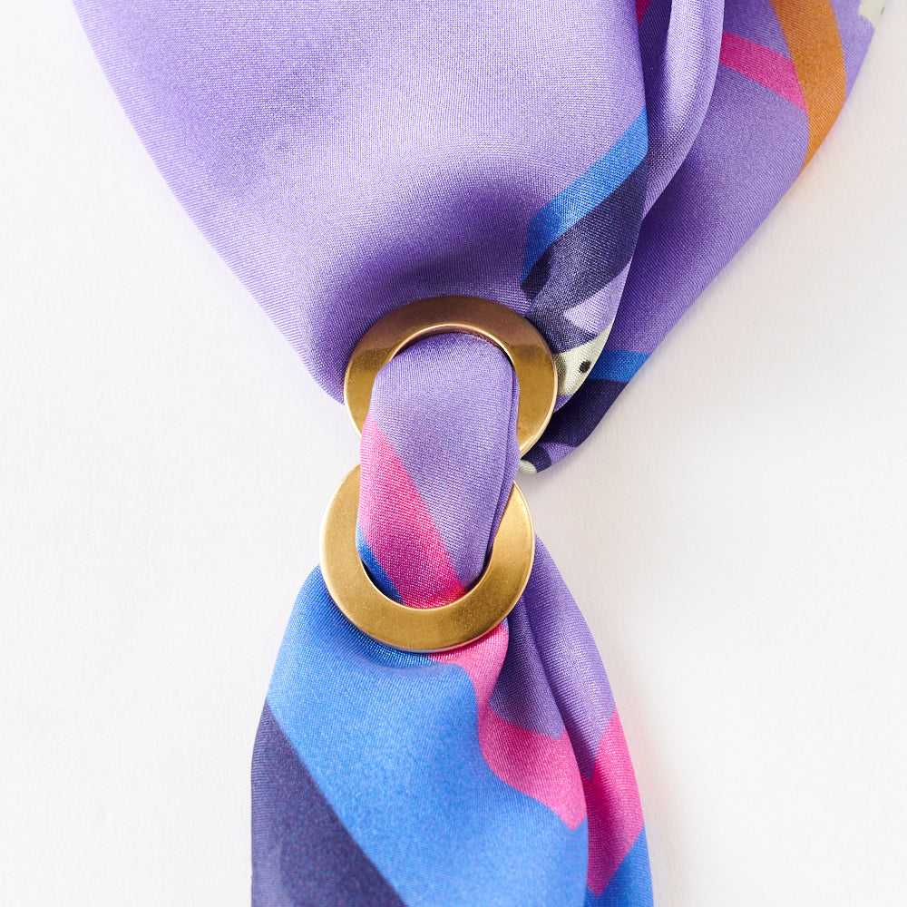 Japanese Printed Silk 'Today's Favorite' purple/blue リング付きミニスカーフ