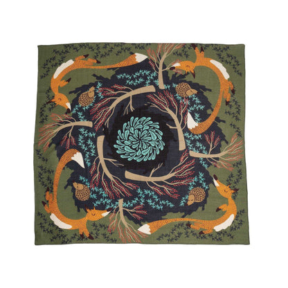 Japanese Merino Wool 'Fox Burrow' green  正方形スカーフ | YARN&COPPER