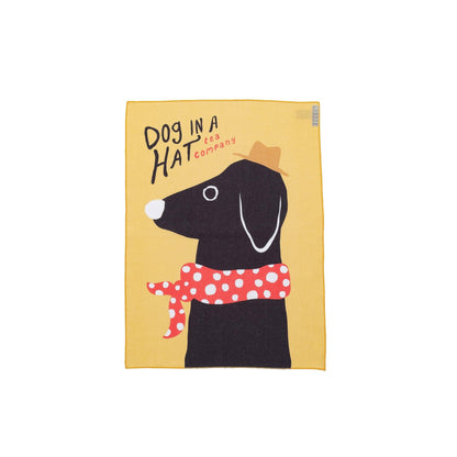 近江リネン Japanese Linen キッチンタオル  ’Dog in Hat Tea’ Yellow