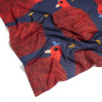 Japanese Merino Wool 'Running Hens' navy 正方形スカーフ | YARN&COPPER
