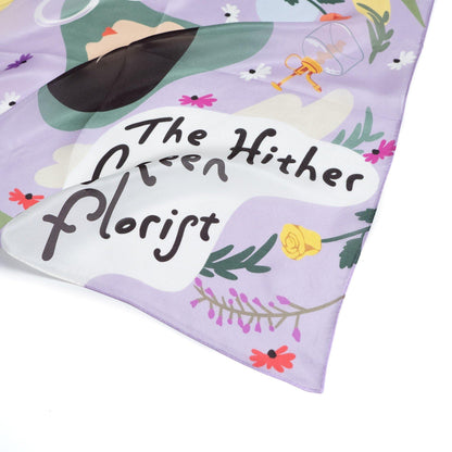 Japanese Printed Silk 'The Hither Green Florist' Lilac  8リング付きミニスカーフ