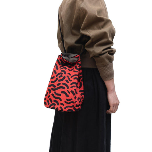 Japanese Printed Linen bucket bag 'Dalston' Red | YARN&COPPER