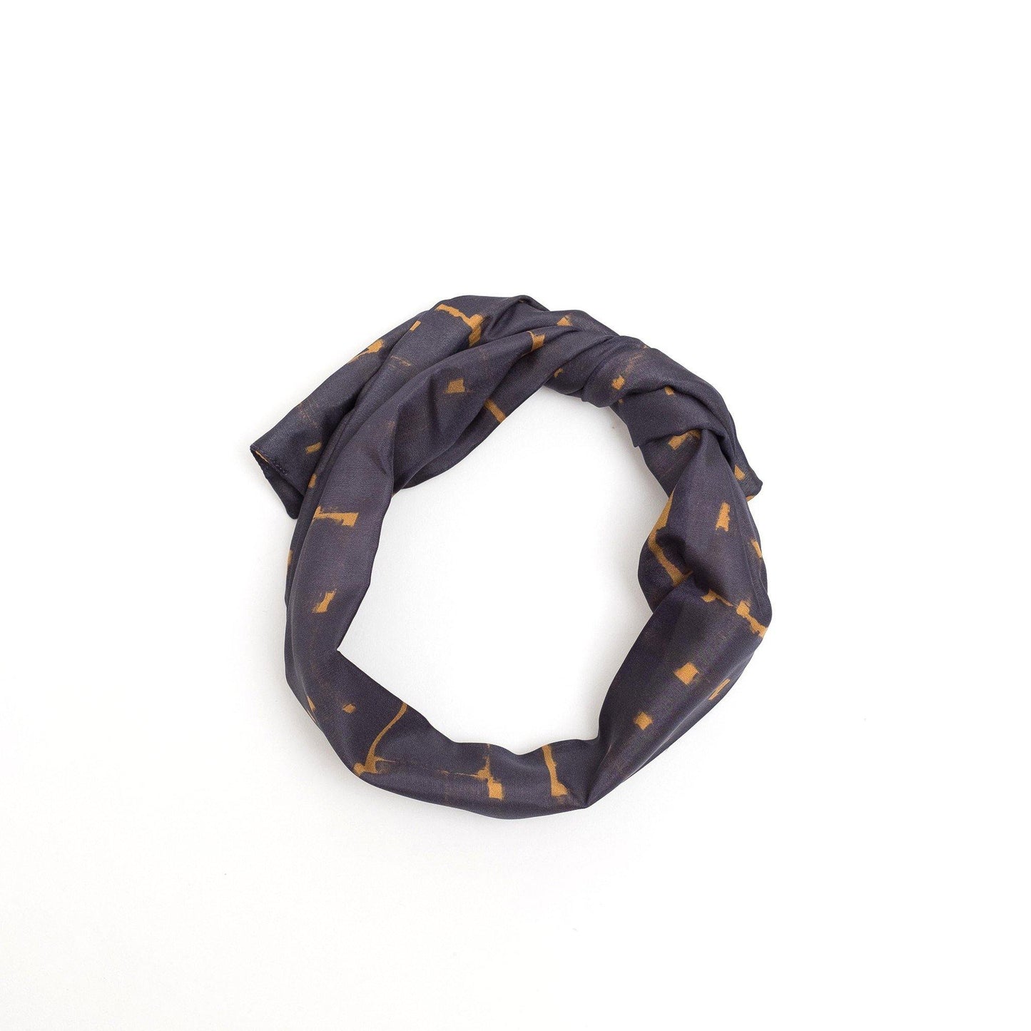 Japanese Printed Silk 'Peckham' navy ヘッドスカーフ/ミニスカーフ