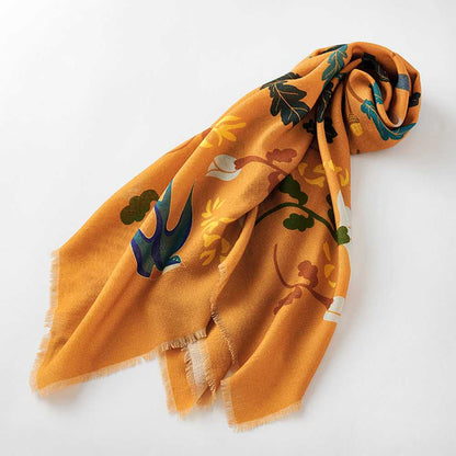 Japanese Merino Wool 'Acorn Tree' golden yellow 正方形スカーフ