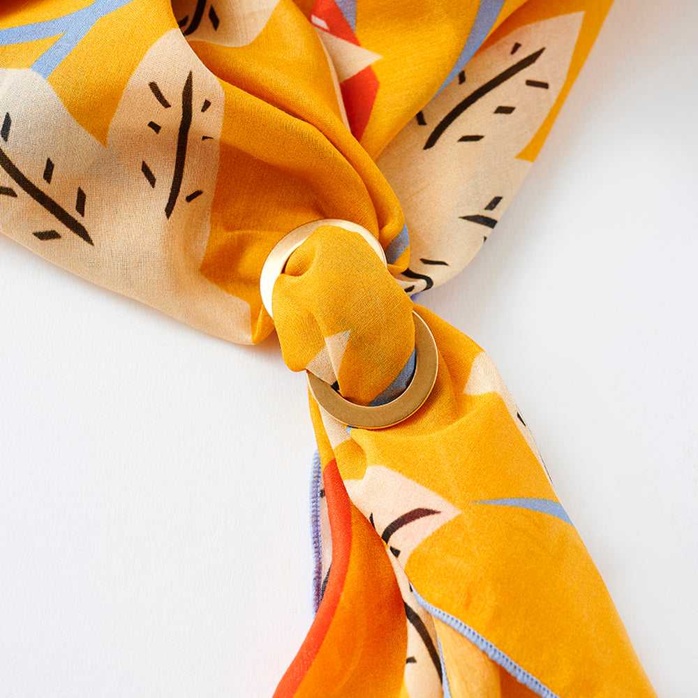 5月再入荷予定！Japanese Printed Silk Cotton 'Flight Path' ylw スカーフリング付きミニスカーフ