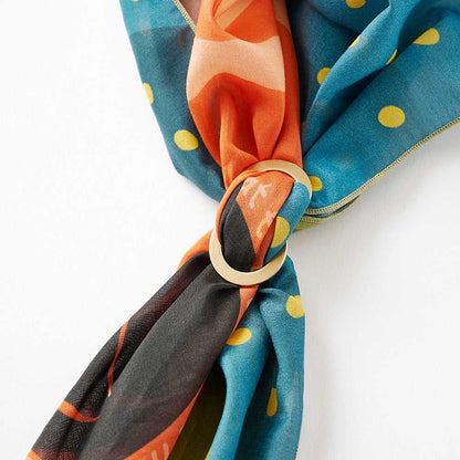 Japanese Printed Silk Cotton 'Luna's Nap' khaki スカーフリング付きミニスカーフ
