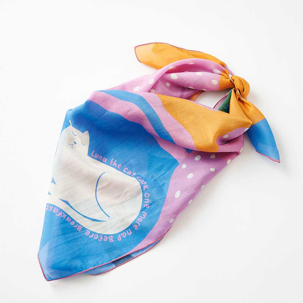 Japanese Printed Silk Cotton 'Luna's Nap' pastel スカーフリング付きミニスカーフ