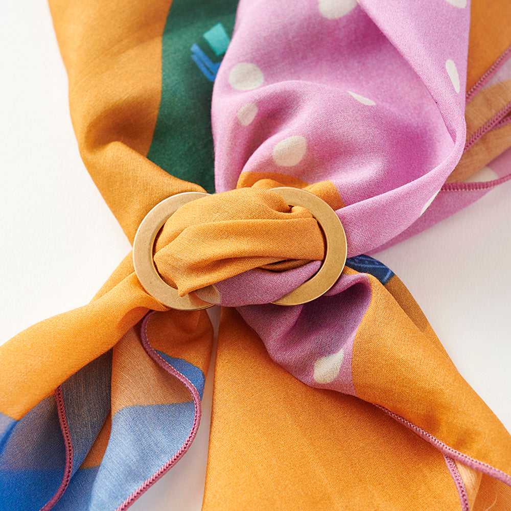 Japanese Printed Silk Cotton 'Luna's Nap' pastel スカーフリング付きミニスカーフ