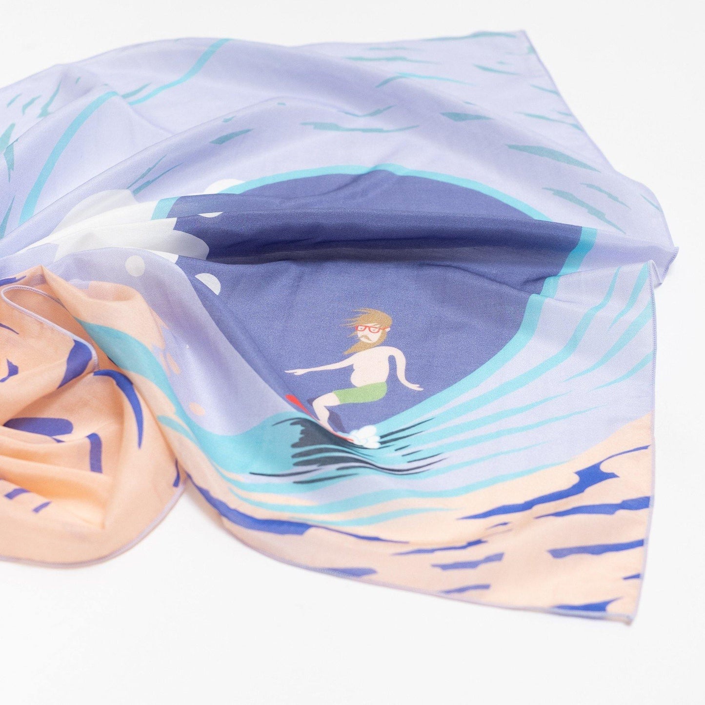 Japanese Printed Silk Cotton 'BIG WAVE' 8リング付きミニスカーフ