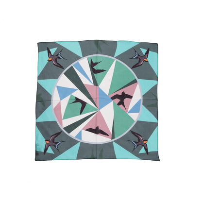 Japanese Printed Silk 'Kaleidoscope' green  8リング付きミニスカーフ