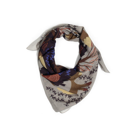 Japanese Merino Wool 'Fox Burrow' grey  正方形スカーフ | YARN&COPPER