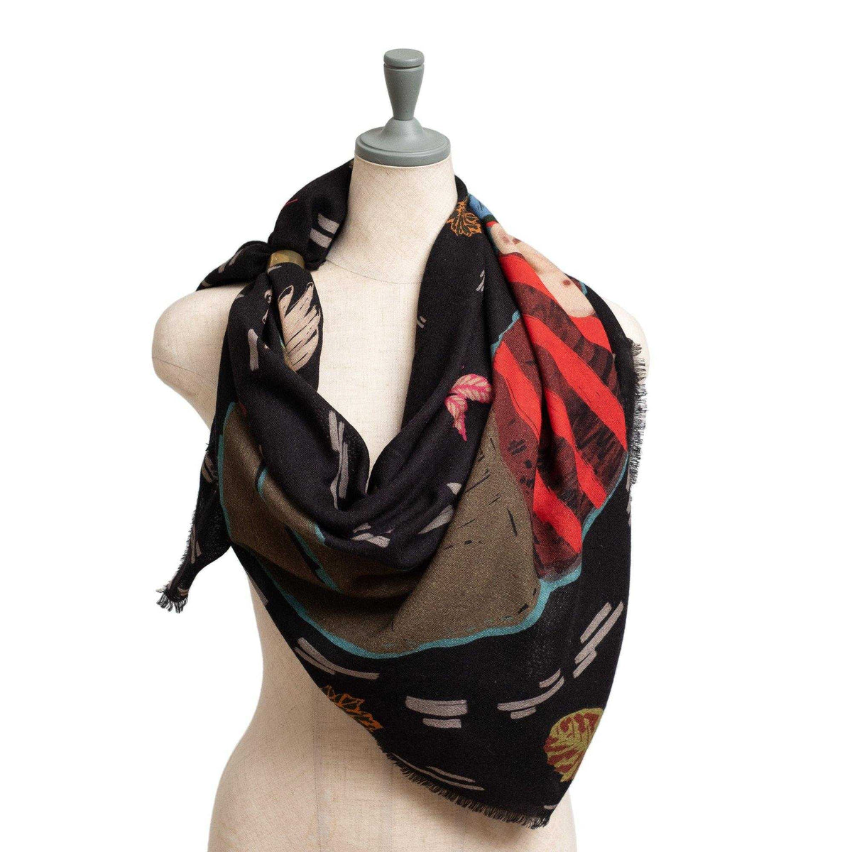 Japanese Merino Wool 'Another Windy Day'  Black 正方形スカーフ