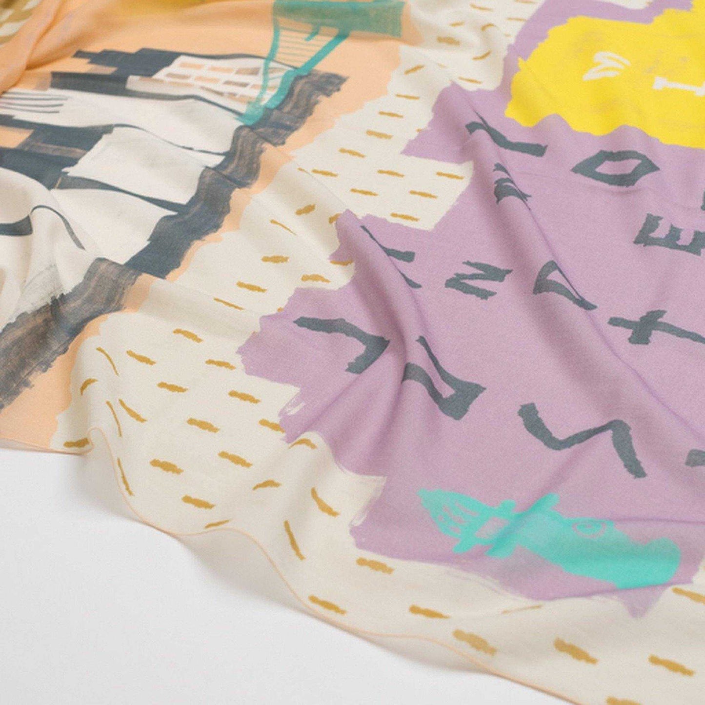 Japanese Printed Organic Cotton 'New York Minute' Pastel ロングストール