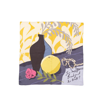 Japanese Printed Silk ’Breakfast at Noon' Lemon リング付きミニスカーフ