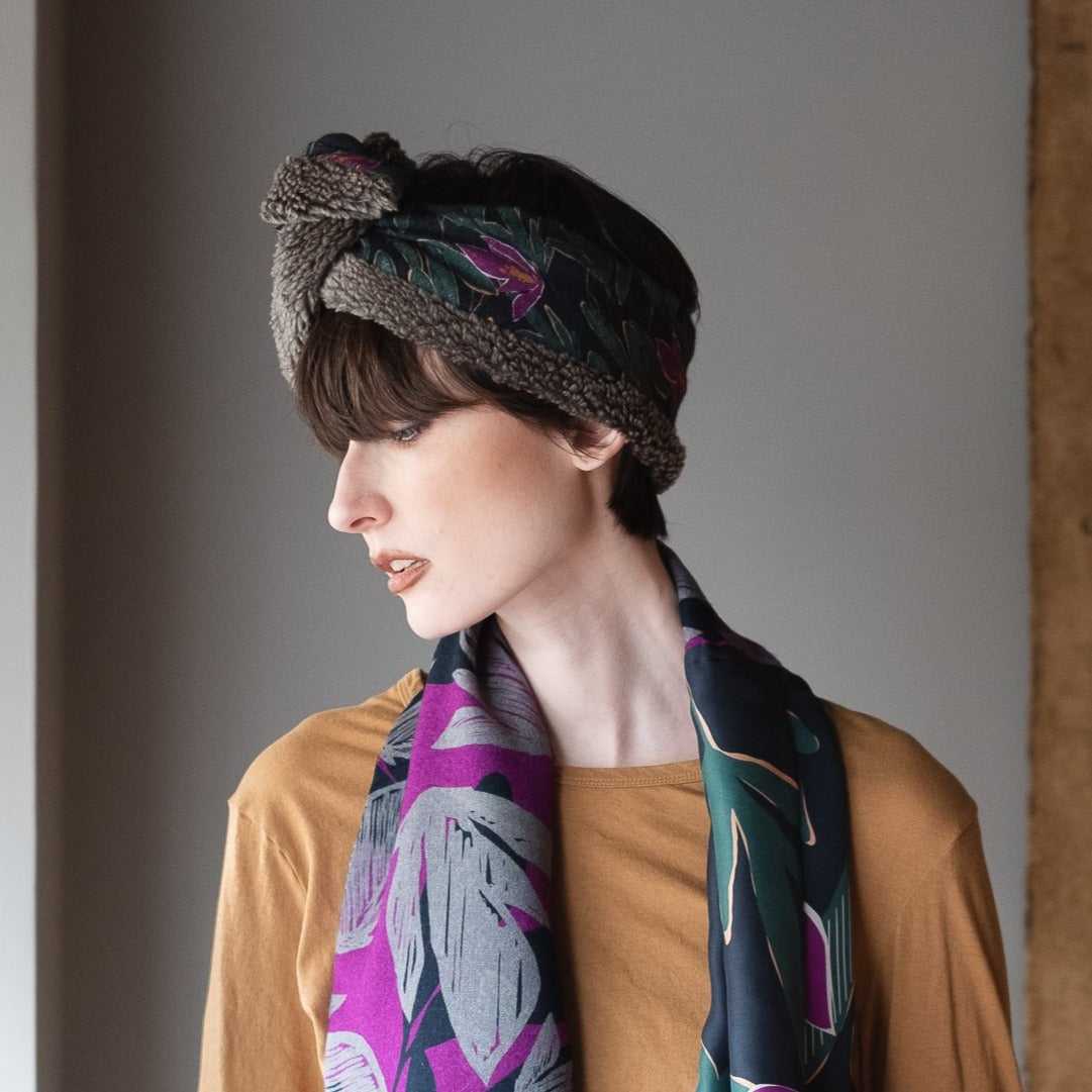 Japanese Merino Wool 'Salisbury' purple  リバーシブルヘッドスカーフ/ミニスカーフ