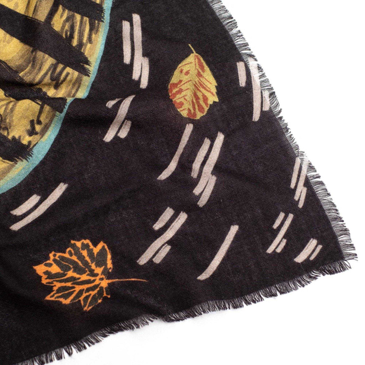 Japanese Merino Wool 'Another Windy Day'  Black 正方形スカーフ