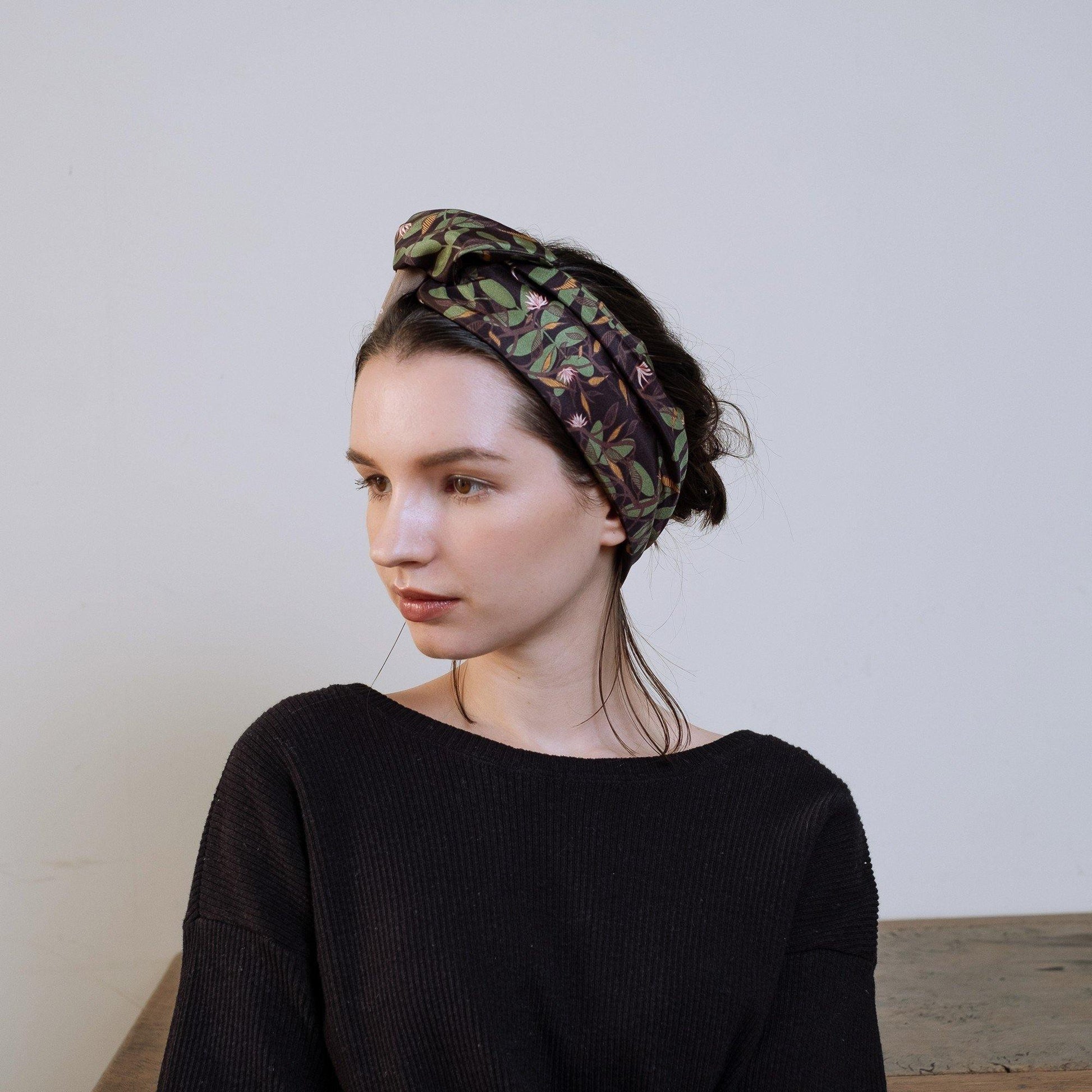 Japanese Printed Silk headband 'Lake District' ヘッドスカーフ