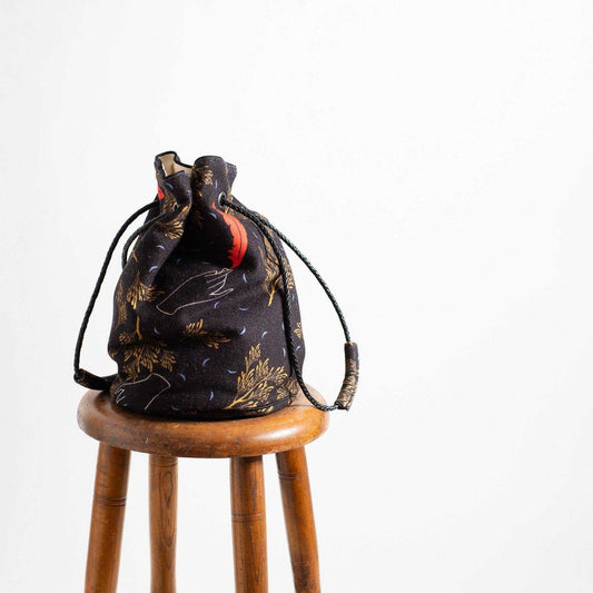 Japanese Printed Wool 'Primrose Hill' Black small bucket bag