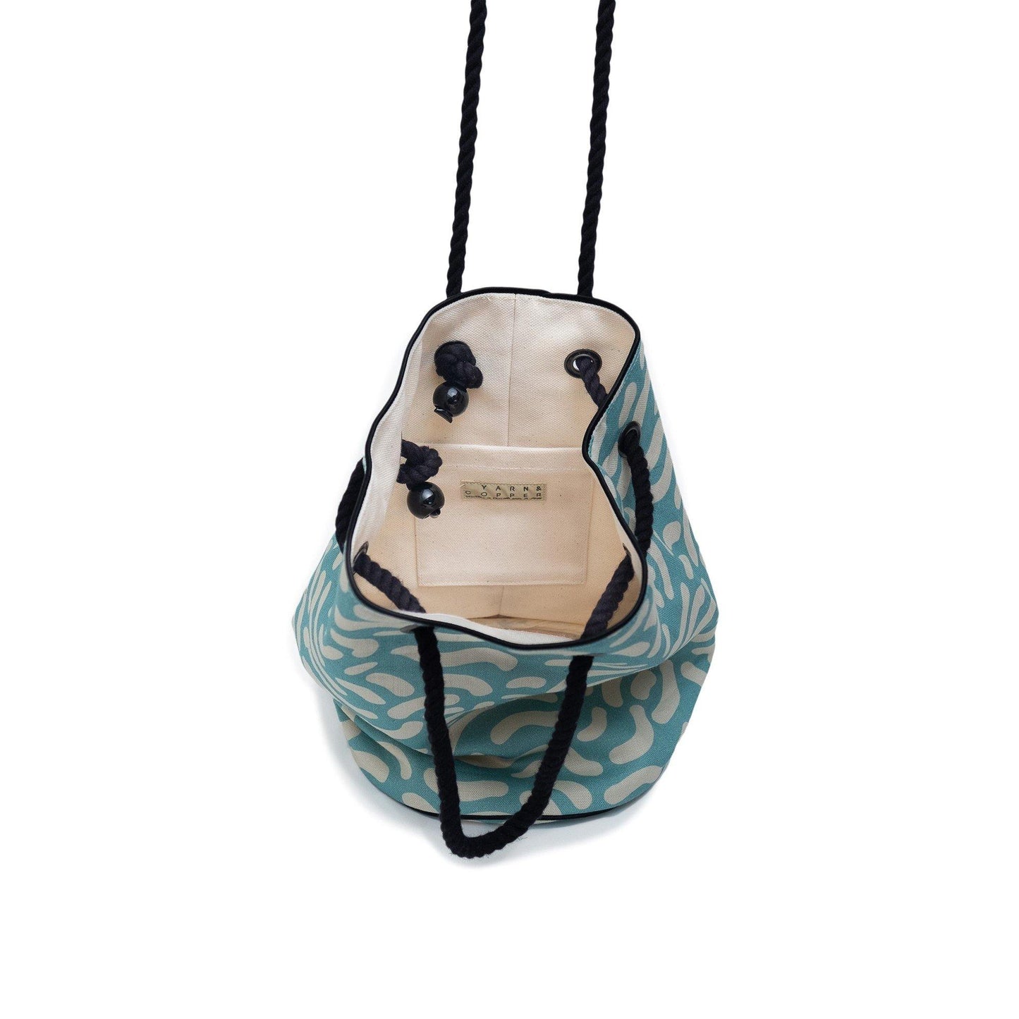 Japanese Printed Linen bucket bag 'Dalston' Aqua | YARN&COPPER