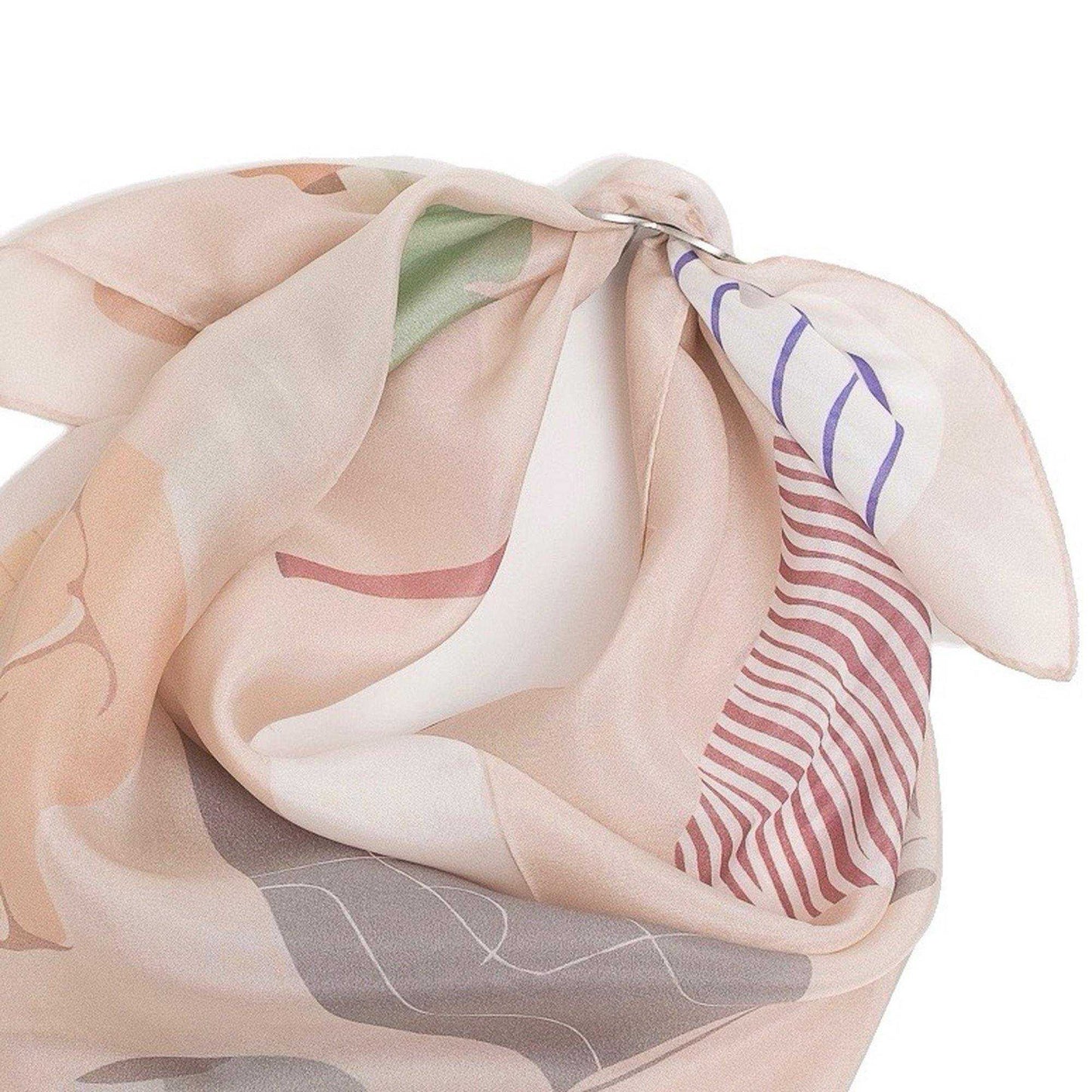Japanese Printed silk 'Porcelain' dusty pink リング付きミニスカーフ
