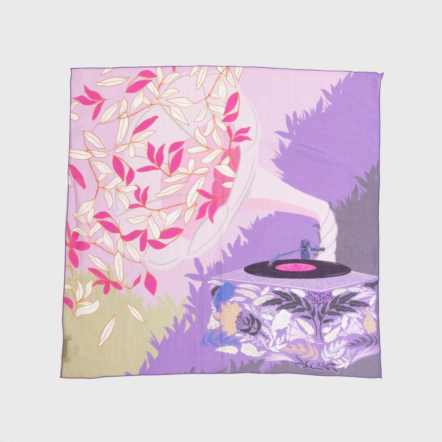 再入荷！Japanese Printed Silk Cotton 'Woodland Orchestra'Pink 8リング付きミニスカーフ