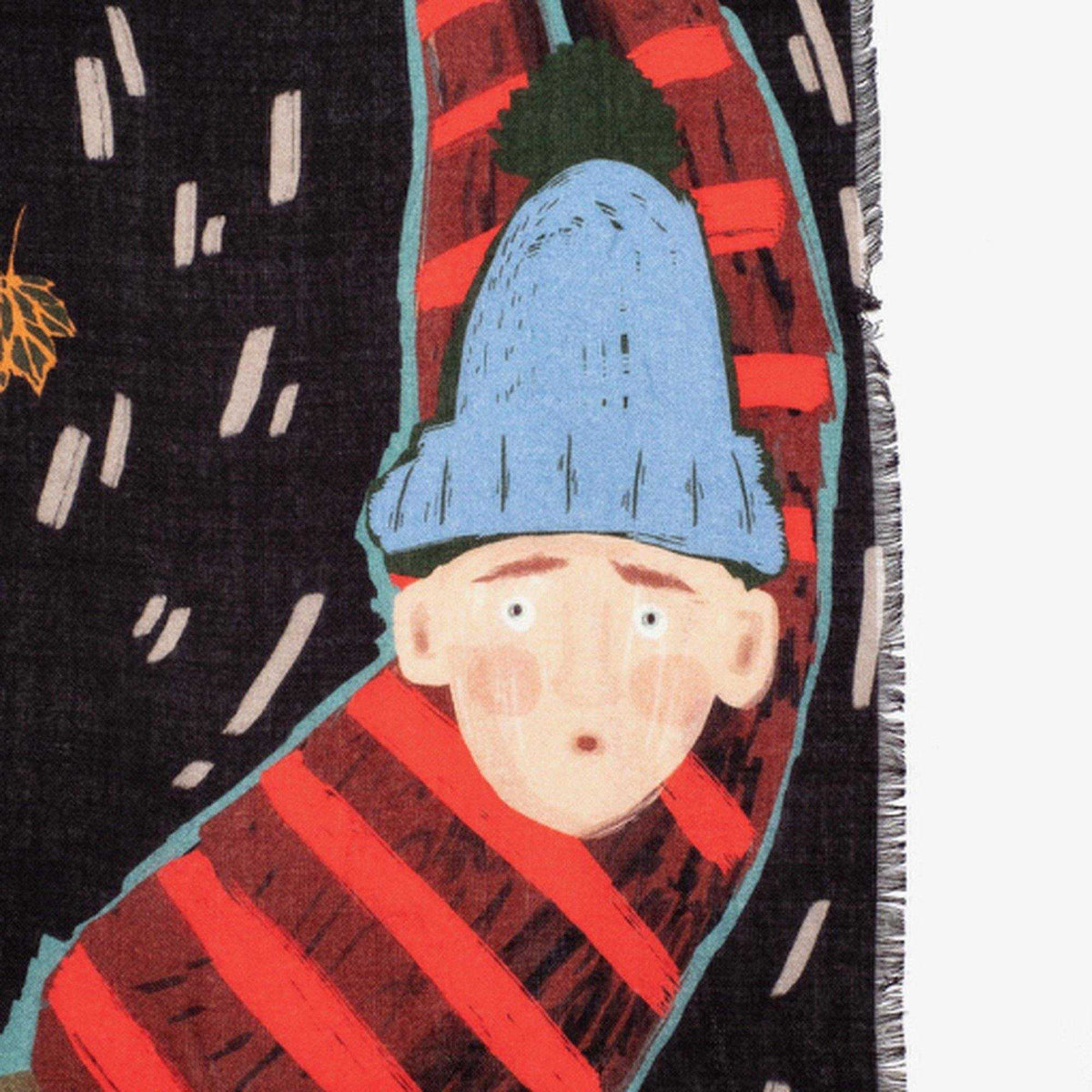 Japanese Merino Wool 'Another Windy Day'  Black 正方形スカーフ