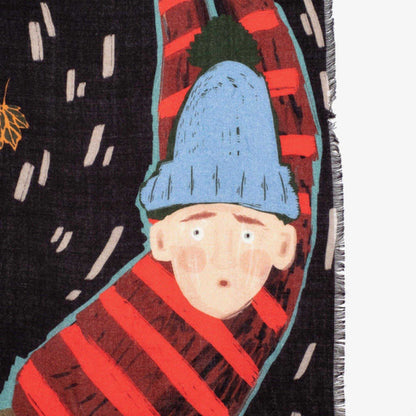 Japanese Merino Wool 'Another Windy Day'  Black 正方形スカーフ