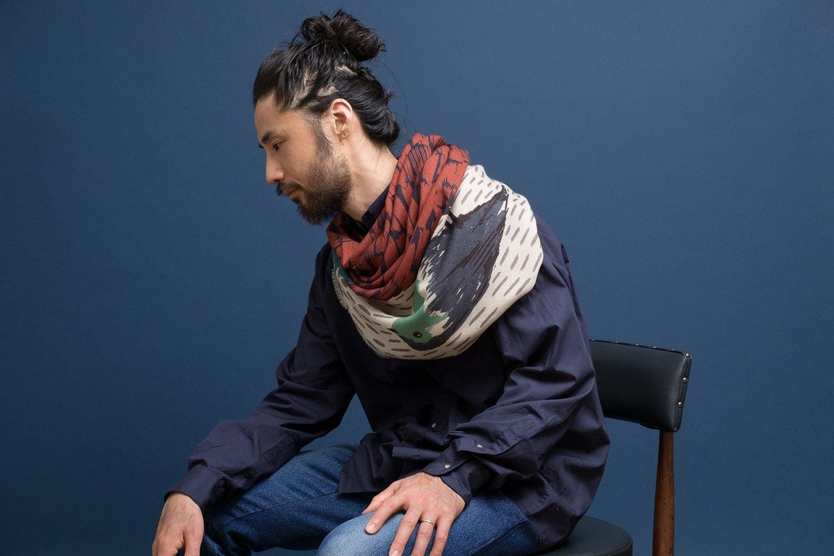 Japanese Merino Wool 'The Unknown Guest' Burnt Umber 正方形スカーフ