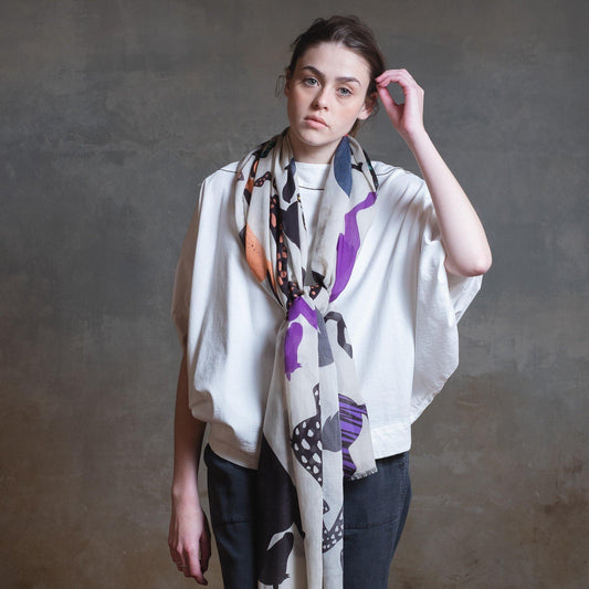 Japanese Printed Cotton Modal  'Newbury'  sand grey ロングストール