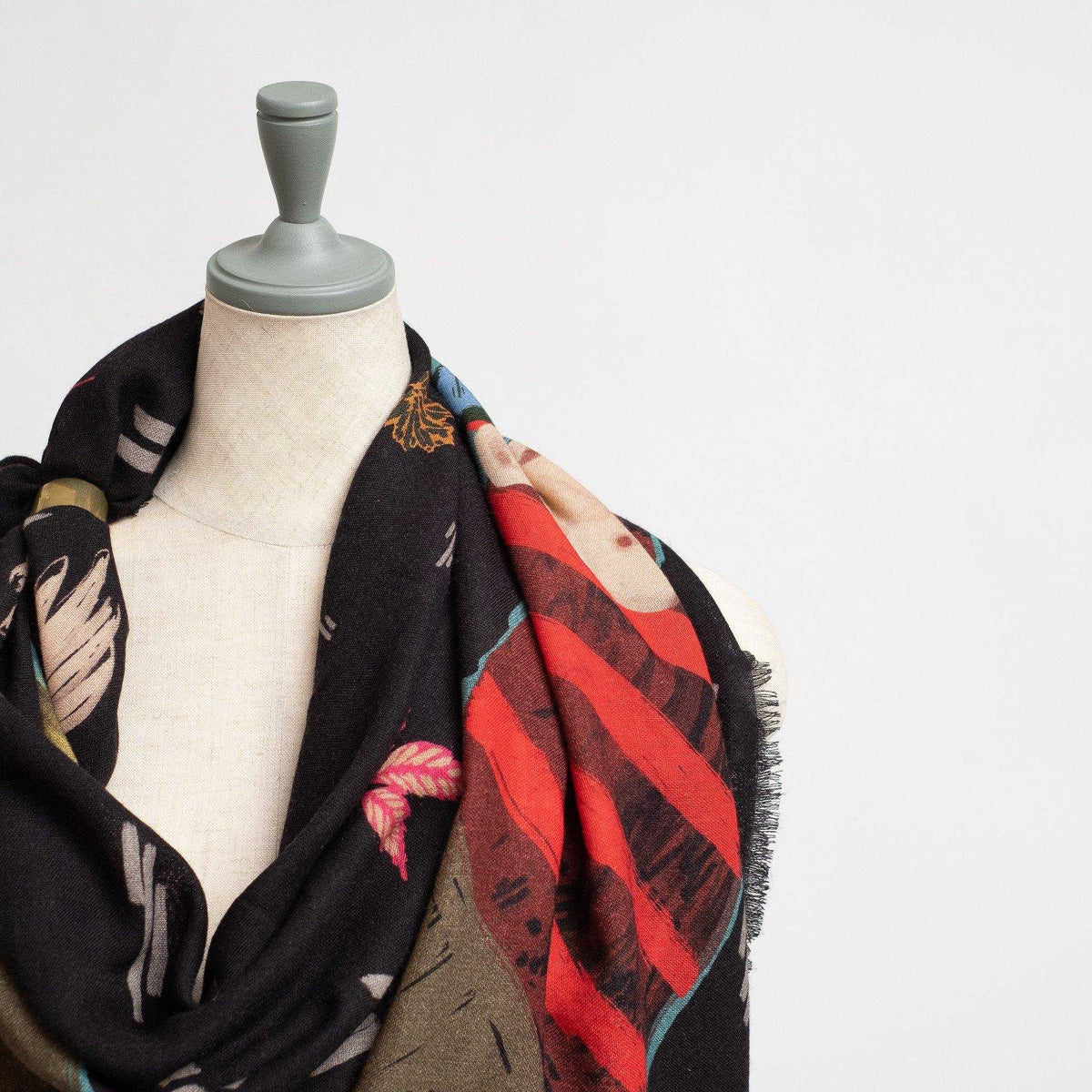 Japanese Merino Wool 'Another Windy Day'  Black 正方形スカーフ