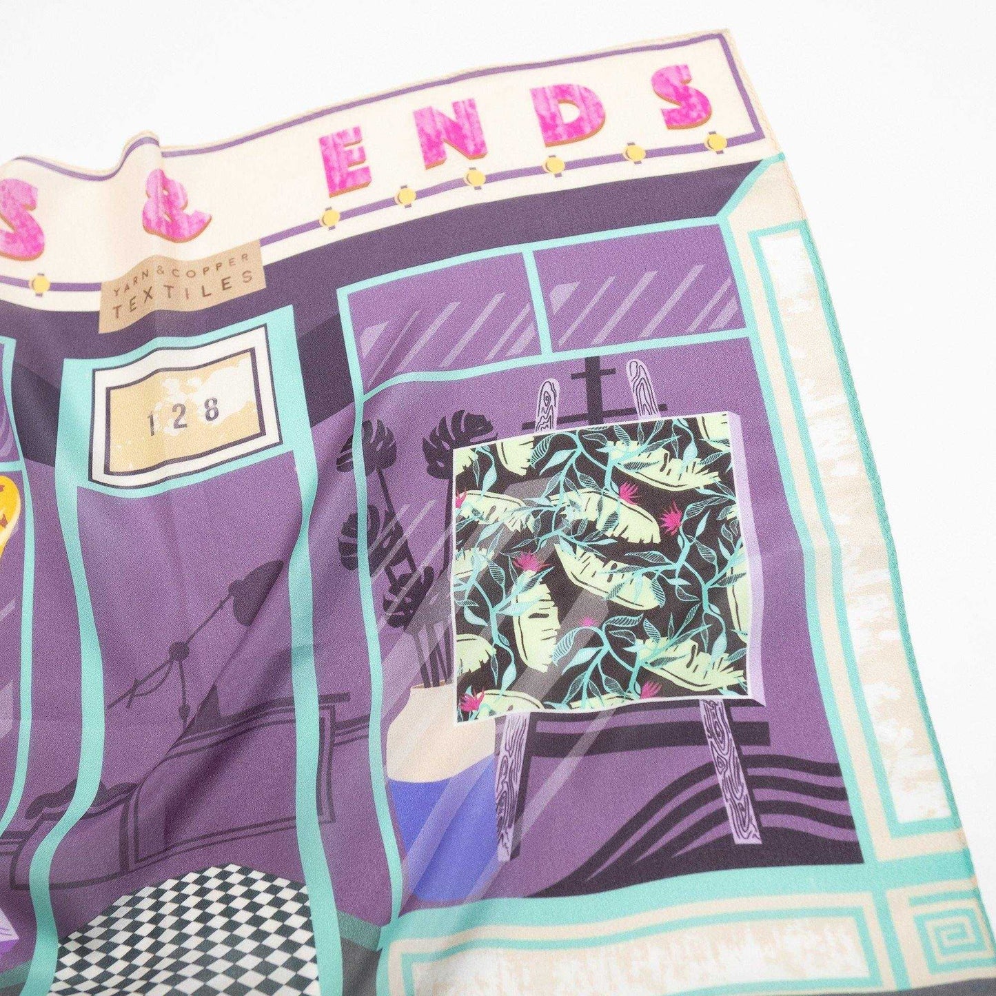 Japanese Printed Silk 'Odds&Ends' pastel リング付きミニスカーフ