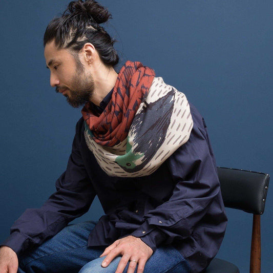 Japanese Merino Wool 'The Unknown Guest' Burnt Umber 正方形スカーフ