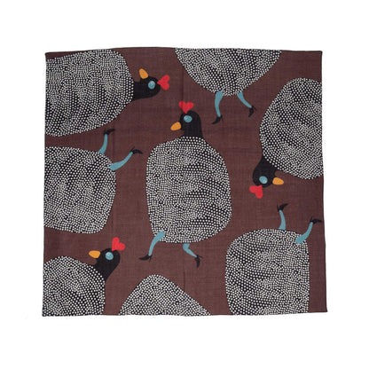 Japanese Merino Wool 'Running Hens' brown 正方形スカーフ | YARN&COPPER