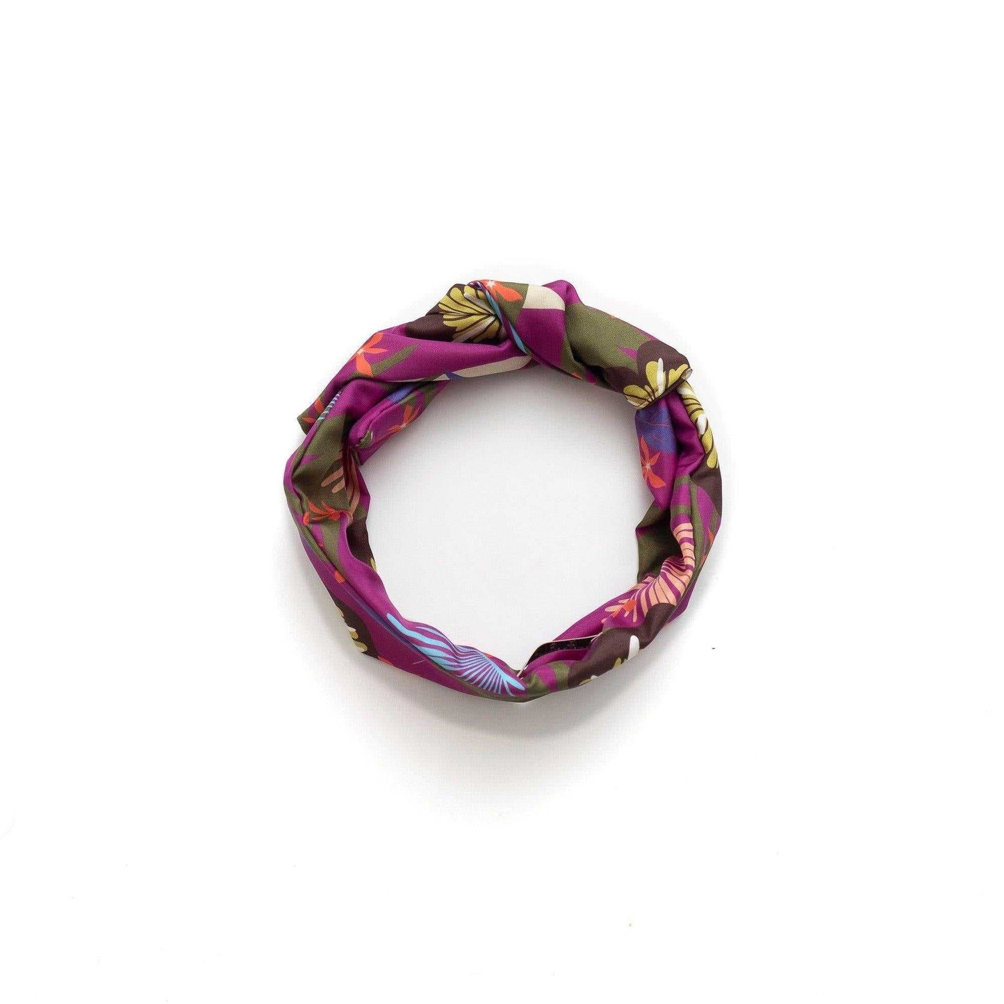 Japanese Printed Silk headband 'Tropics' purple ヘッドスカーフ